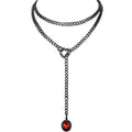 Heart Slip Chain Necklace for Women, 39 Inch Cuban Chain, Removable Heart O-Ring, Crystal Pendant, Adjustable Stainless Steel Y-Necklace - color: Black-Red