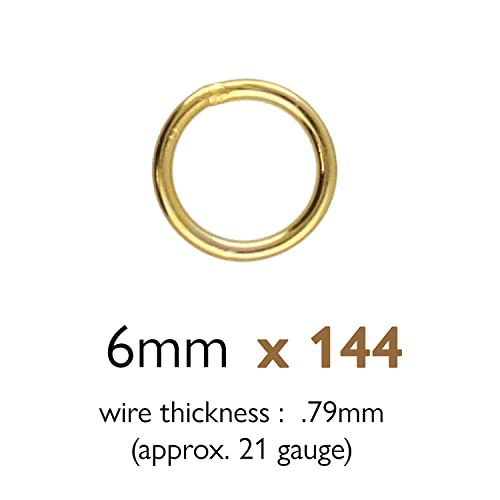 The Beadsmith Soldered Jump Rings – 6mm, Gold Plated, 19-Gauge (1.062mm) Wire Thickness, 144 Pieces – Findings for Making Keychains, Charms, Chain Mail and Body Jewelry - color: Gold, size: 6mm - 19 Gauge