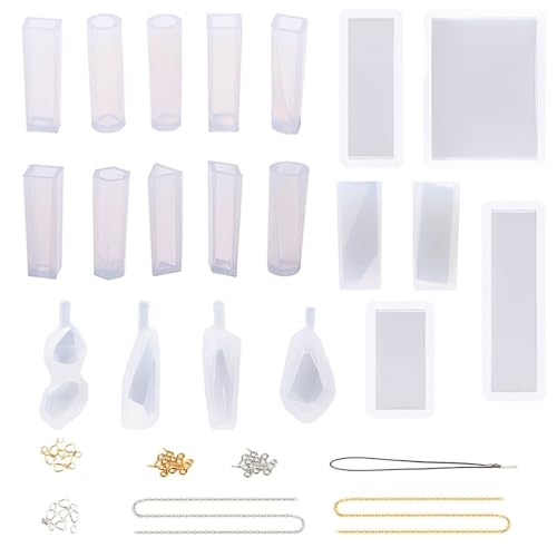 FUNSHOWCASE Cabochon Pendant or Earrings Resin Silicone Molds and Jewelry Making Kit Pack 54-Count
