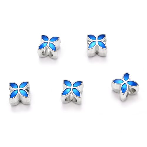 40pcs Four-Clover Flower Large Hole Blue Enamel Loose Beads (4.5mm Hole) Antique Silver Metal Spacer for DIY Craft Jewelry Making MEC-E4 - size: Blue Enamel Four-Leaf Flower