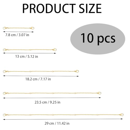 10 Pack Necklace Extenders - Alloy & Stainless Steel Necklace Extensions - Jewelry Extenders in Gold & Silver - color: Gold and Silver