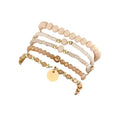 5Pcs Bohemian Multilayer Crystal Beads Stackable Bracelets Y2K Circle Disc Coin Pendant Colorful Beaded Elastic Stretch Bracelets for Women Boho Beach Vacation Holiday Jewelry Gift - color: Beige