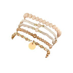 5Pcs Bohemian Multilayer Crystal Beads Stackable Bracelets Y2K Circle Disc Coin Pendant Colorful Beaded Elastic Stretch Bracelets for Women Boho Beach Vacation Holiday Jewelry Gift - color: Beige
