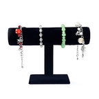 Velvet Wood One Tier Bracelet Bangle Hovering T-Bar Bracelet Holder Bracket Necklace Jewelry Display Stand for Malls Home Organization, Black