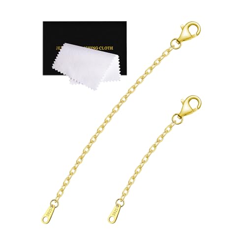 Necklace Extenders for Women 14K Gold Plated Durable Necklace Extenders Gold, 925 Sterling Silver Chain for Bracelet Anklet, 2 Piece Set 2" 3" Inches - color: Gold, size: 2 3 inch