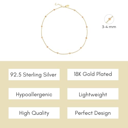 Dainty Gold Necklace for Women,Trendy 18k Gold Vermeil Sterling Silver Choker Necklace Thin Beaded Choker Necklaces Womens Simple Jewelry Gift for Valentines Day - color: November - Citrine