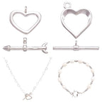 2 Sets Heart Toggle Clasps Sterling Silver OT Toggle Jewelry Clasps T-Bar Closure Clasp Fastener IQ End Connectors for DIY Necklace Bracelet Jewelry Making - color: Sterling Silver-Heart