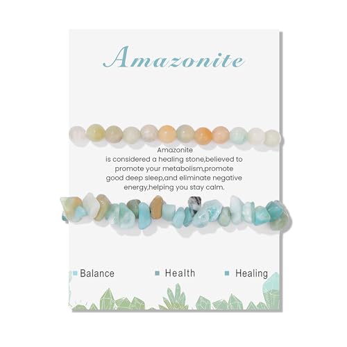 Healing Crystal Bracelets for Women 2 PCS 6mm Natural Stone Bracelet Stretch Crystal Beaded Bracelets Handmade Gemstone Bracelet Jewelry Gifts Christmas Gifts for Women Girls - style: amazonite