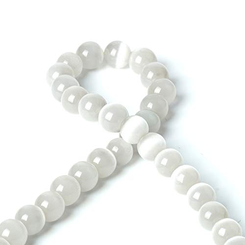 100Pcs Natural Stone Beads 6mm White Cat's Eye Round Loose Gemstone Energy Healing Beads Hole Size 1mm DIY Smooth Beads for Bracelet Necklace Earrings Jewelry Making - color: Cat's Eye, size: 6mm