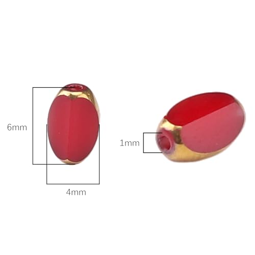 Glass Rice Beads Red 4x6mm 50pcs Faceted Oval Golden Edge Crystal Loose Beads for DIY Craft Jewelry Making - color: Red
