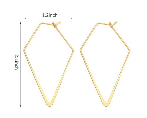 YAKRUNA 12PCS Large Geometric Earring Hooks for Jewelry Making, Hypoallergenic 14k Genuine Gold Plated Hoop Earrings for Women, Diamond Shaped Thin Ear Wires for DIY Dangle Earrings - color: gold earring 2