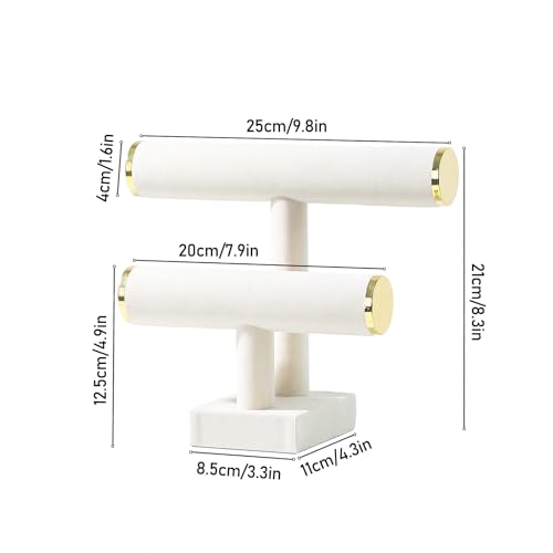 Coward 2 Tier Bracelet Holder Stand, Necklace Bangle Bracelet Watch Display Rack, Jewelry Hairband Scrunchie Organizer Storage Tower for Women (Beige Velvet) - color: Beige