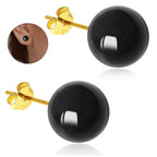 Jade Green Stud Earrings, Natural Round Beaded Agate Emerald Garnet Obsidian Gemstone Ear Studs Ball Jade Jewelry Gift, Green 8mm - color: black-6mm
