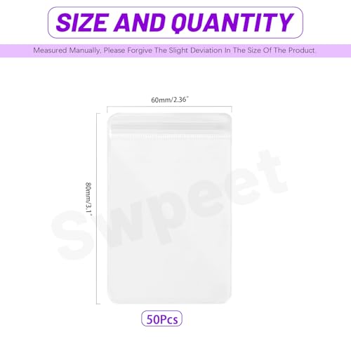 Swpeet 50Pcs 2.36"×3.2" Thick Clear PVC Jewelry Bags, Self Adhesive Portable Travel Jewelry Organizer, Plastic Jewelry Storage Bags, Transparent zipper bags, Anti Tarnish Lock Pouch for Rings Earrings - style: 6×8CM