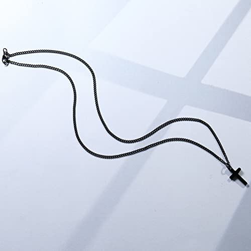 Joxevyia Cross Necklace for 14K Gold Filled Stainless Steel Small Cross Pendant with Cuban Chain Necklace Simple Faith Jewelry Christmas Gift for Men Women 16-24 Inches - size: 18 inches, style: black cross necklace 0.8"*0.4"