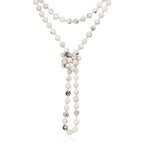 Bead Strand Versatile 60" Long Wrap Necklace - Handmade Knotted Multi Layer Sparkly Crystal, Semi Precious Natural Stone, Lava, Glass Faux Pearl - color: Natural Stone Bead - White Howlite