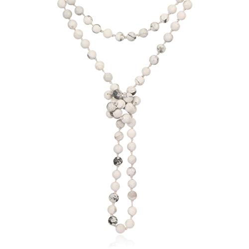 Bead Strand Versatile 60" Long Wrap Necklace - Handmade Knotted Multi Layer Sparkly Crystal, Semi Precious Natural Stone, Lava, Glass Faux Pearl - color: Natural Stone Bead - White Howlite