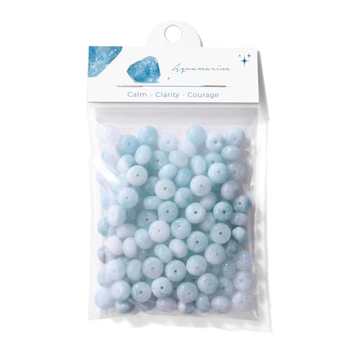 Raicegs 100pcs 5×8mm Rondelle Aquamarine Beads Natural Gemstone Beads Abacus Disk Stone Loose Beads for Jewelry Making DIY Bracelets Necklace - color: Aquamarine, size: 5×8mm Rondelle