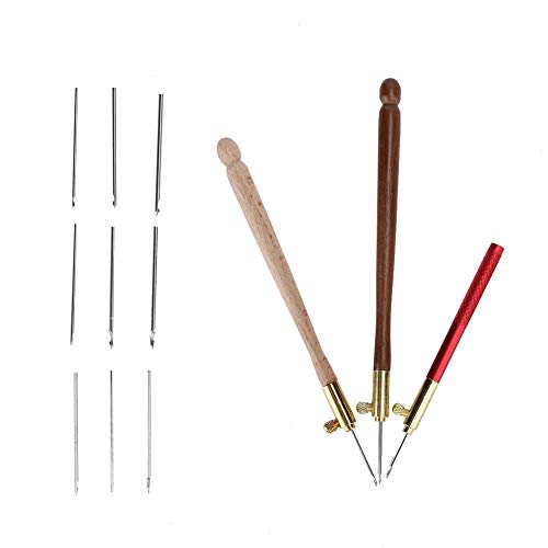 Tambour Hooks Kit, Embroidery Crochet Hooks with 9 Needles Wooden Handle French Tambour Hook Latch Beaded Needle for Sewing Embroidery Beading Sequins Knitting DIY Sewing Tool