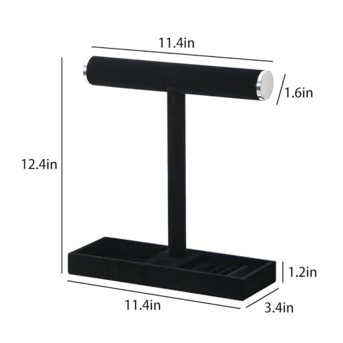 Multi-Use Jewelry Holder Stand, Necklace Bracelet Ring Organizer Stand, Scrunchie Watches Velvet Jewelry Holder Stand With Tray for Women Girls Home Use(Black with Lid) - color: Black+Lid