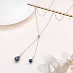Long Necklace Sterling Silver Larait Bar Y Lariat Long Chain Drop Adjustable Necklace Gift for Her, 30" - style: Long Black Pearl Necklace