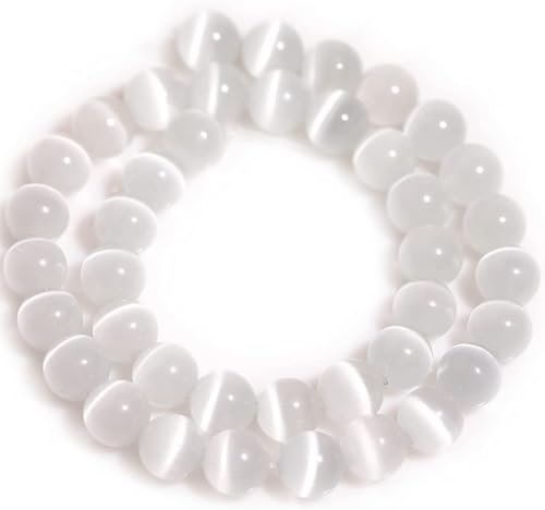 HAAMIIQII 30pcs 12mm White Cat Eye Beads Round Loose Gemstone Beads for Jewelry Making Strand 15 Inch - color: White, size: 12mm (30pcs)
