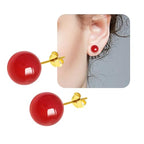 Jade Green Stud Earrings, Natural Round Beaded Agate Emerald Garnet Obsidian Gemstone Ear Studs Ball Jade Jewelry Gift, Green 8mm - color: red-6mm
