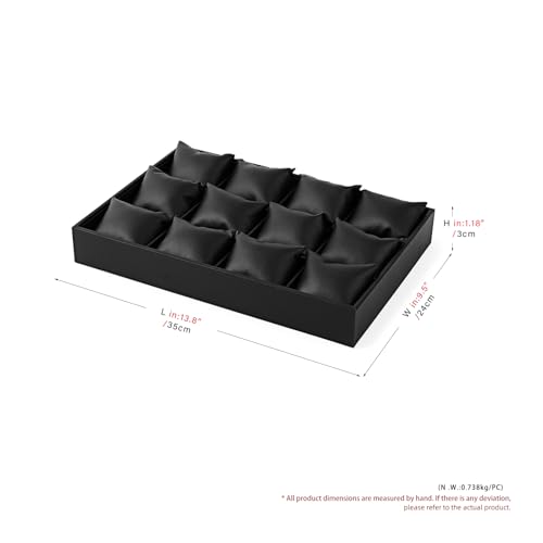 Oirlv Black Premium Leather 12 Grid Jewelry Insert Watch Tray With Removable Pillow Bracelet Bangle Storage Organizer Tray - style: P01709
