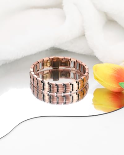 Jecanori Pure Copper Bracelet for Men, 5X Strength Magnetic Bracelets for Men with 5,000 Gauss Ellipses Magnets & Premium Butterfly Clasp - style: Smooth