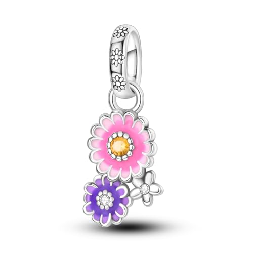 MULA 925 Sterling Silver Charms for Bracelets and Necklaces Lipstick and Bag Dangle Pendants Tower Camera Beads Jewelry Charms for Women - color: Daisy