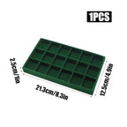 Velvet Jewelry Organizer Trays Dark Green Stackable Jewelry Storage Display Tray with Removable Dividers, 18 Grids - color: Dark Green