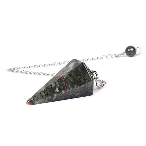 Justinstones Natural African Bloodstone Gemstone Rock Crystal Hexagonal Pointed Reiki Chakra Pendant Pendulum - color: African Bloodstone