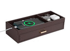 HofferRuffer Valet Jewelry Tray Organizer with Drawer, Faux Leather Storage Catchall Box Phone Charging Station Tray with Dresser Nightstand Desktop Drawer Organizer (Dark Brown) - color: Dark Brown