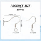 Pandahall 200pcs Stainless Steel Hypoallergenic Earring Hooks Fish Earwire with Coil for Jewelry Makings 14x17x2mm