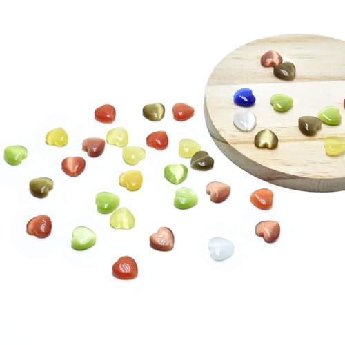 39pcs 10mm Mixed Colors Cat's Eye Heart Stone Loose Gemstone Beads Semi-Precious Craft Supplies for DIY Jewelry Making - color: Heart10mm Mixed Colors