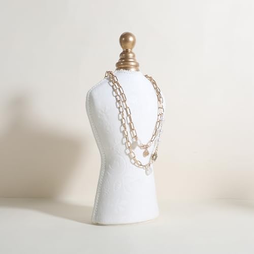 GemeShou Velvet necklace holder display stand, White jewelry necklace display for selling, necklace mannequin for jewelry, necklace bust jewelry display for Countertop【White-Large】 - color: White, size: Large