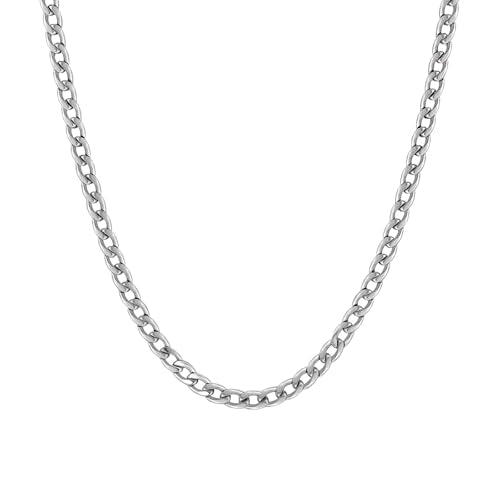 Silver Chain for Men Stainless Steel Men's Necklaces Chain Cool Diamond Cut Cuban Link Chain for Men Hip-Hop Jewelry 4mm/6mm 17/18/20/22/24/26 Inches - color: 4mm-stainless steel, size: 16.7
