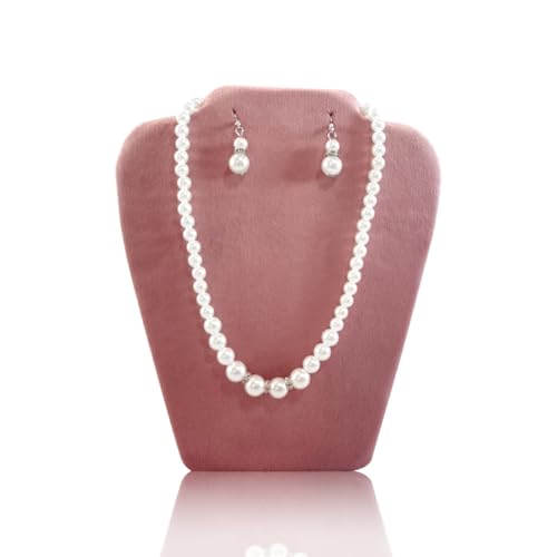 6Pcs/Set Necklace&Earring Display stand Velvet Jewelry Set Easel Display Rack Jewelry Display Stand for Vendors Jewelry Bust (Pink, M) - size: M