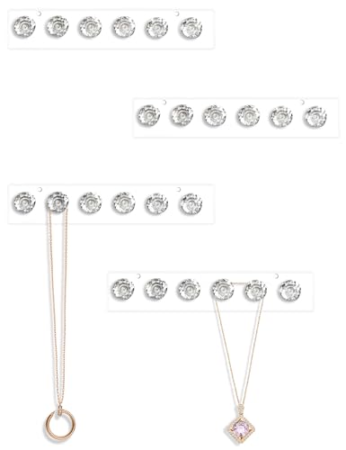 Mymazn Acrylic Necklaces Holder Wall Mounted Necklace Hangers Hanging Jewelry Organizer with 6 Hooks, Clear Jewelry Hangers for Necklace Organizer for Girls Women, Necklace Hooks for Wall (4 Pack) - color: Clear Short – 4Pack