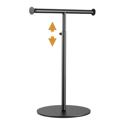 niffgaff T Bar Purse Display Stand Tabletop: Adjustable Height Handbag Holder, Countertop Hanging Rack for Long Necklace Scarf Lanyard, Black - color: Black