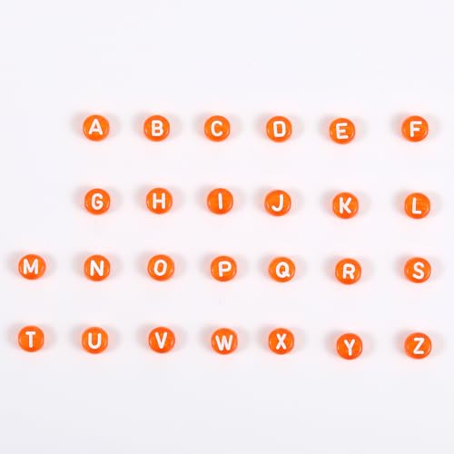 1480Pcs Acrylic Letter Beads 7x4mm Flat Round Cute Alphabet Loose Beads Bulk for Friendship Bracelets Words Keychains Jewelry Crafting DIY Projects (Dark Orange)