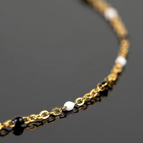 UMAOKANG 10 Meters White Black Enamel Bead Chain for Jewelry Making Gold Plated Stainless Steel Cable Chains for Necklace DIY - color: Gold-Black White Enamel