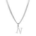 Men’s Minimal Initial Necklace, Stainless Steel Gold Silver Tone 26 Letters Pendant Necklace for Men Women 3.5mm Cuban Chain Waterproof - style: N