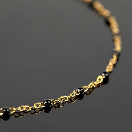 UMAOKANG 10 Meters Gold Plated Chains for Jewelry Making Black Enamel Bead Stainless Steel Link Chain on Spool - color: Gold-Black Enamel