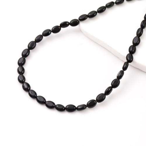 6×8mm Natural Black Agate Gemstone Loose Beads Flat Oval Healing Crystal Loose Stone Beads for Jewelry Necklace Bracelet Earring Craft - color: Black Agate