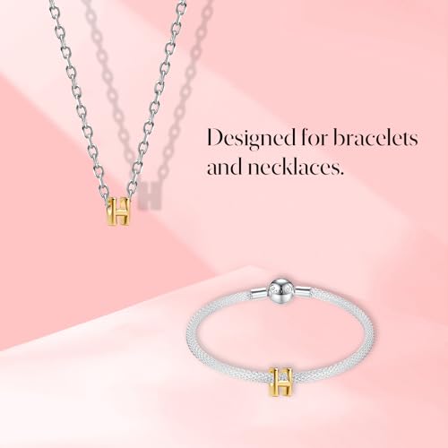 S925 A-Z Bead Charms,Initial Letter Alphabet, 14K Gold Plated, for Bracelet Necklace, Gift for Mothers Nurses Day Graduation Birthday Anniversary, for Girlfriend Family Friend, for Pandora - style: H