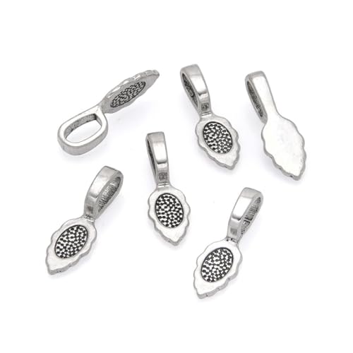 100pcs 26mm Glue On Jewelry Bail Pendant Clasp Antique Silver 15mm (0.6 Inch) Leaf Flat Pad Base Bulk for DIY Craft Jewelry Making MC-P2 - color: Antique silver, size: 26mm (1") Leaf- 100pcs