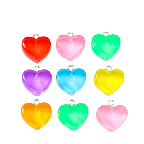Beaded Jewelry 20pcs Pastel Resin Heart Pendant Jewellery Making Accessories Suitable for Earrings and Necklaces DIY Craft Materials(Mix Colors) - color: Mix Colors