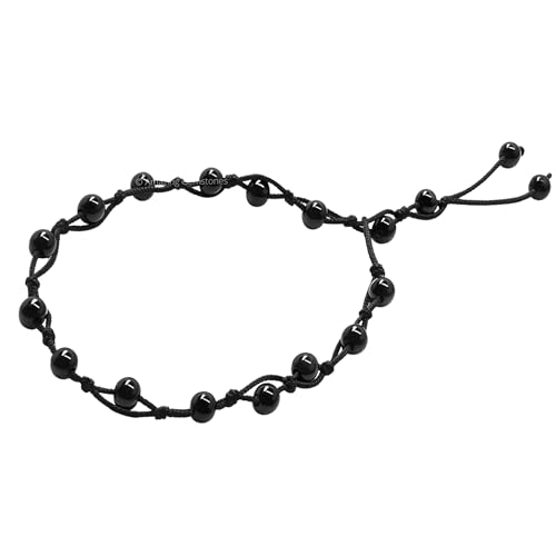 Amazing Gemstone Crystal Anklet Ankle Bracelets for Women - Waterproof Beaded Healing Crystal Anklets, Plus Size Chakra Gemstone Bead Anklet - color: Black Obsidian, style: Hand Knotted