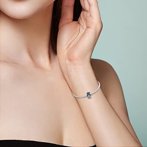 MULA 925 Sterling Silver Charms for Bracelets and Necklaces Lipstick and Bag Dangle Pendants Tower Camera Beads Jewelry Charms for Women - color: Blue Devil's Eye Palm